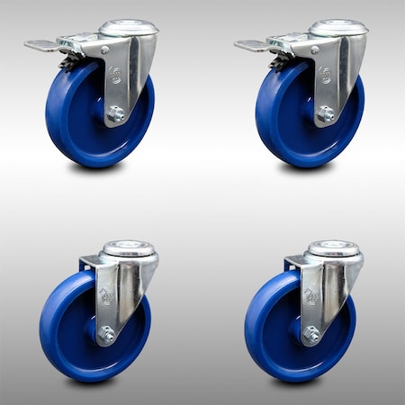 Service Caster 5 Inch SS Solid Polyurethane Swivel Bolt Hole Caster Set with 2 Total Lock Brake SCC-SSBHTTL20S514-SPUS-2-S-2